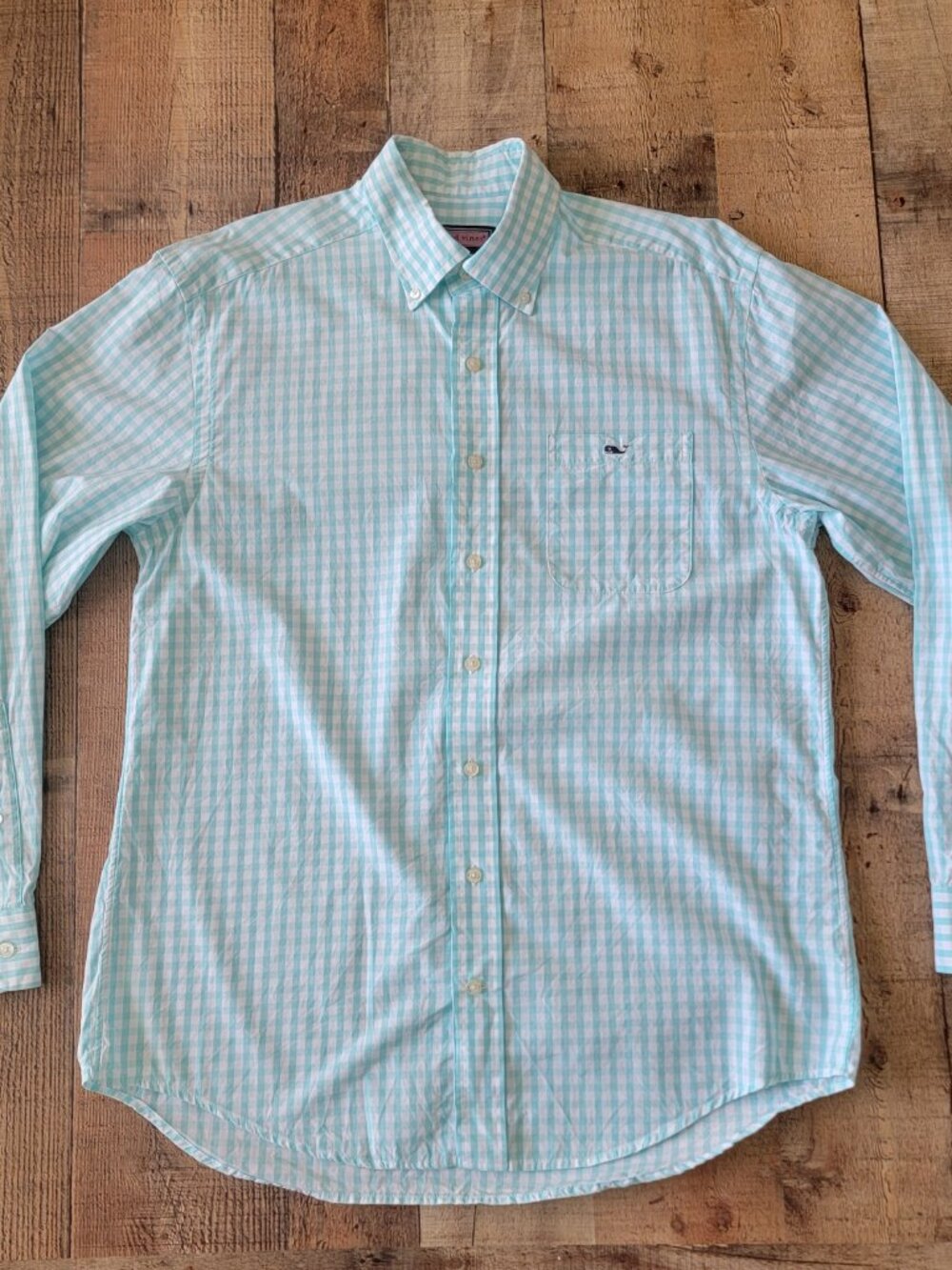 Vineyard Vines Aqua and White Checkered Tucker Button Down Shirt